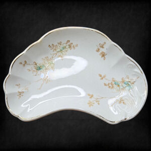 Antique Blue Floral Bone Porcelain Royal Hand Painted Trinket Dish